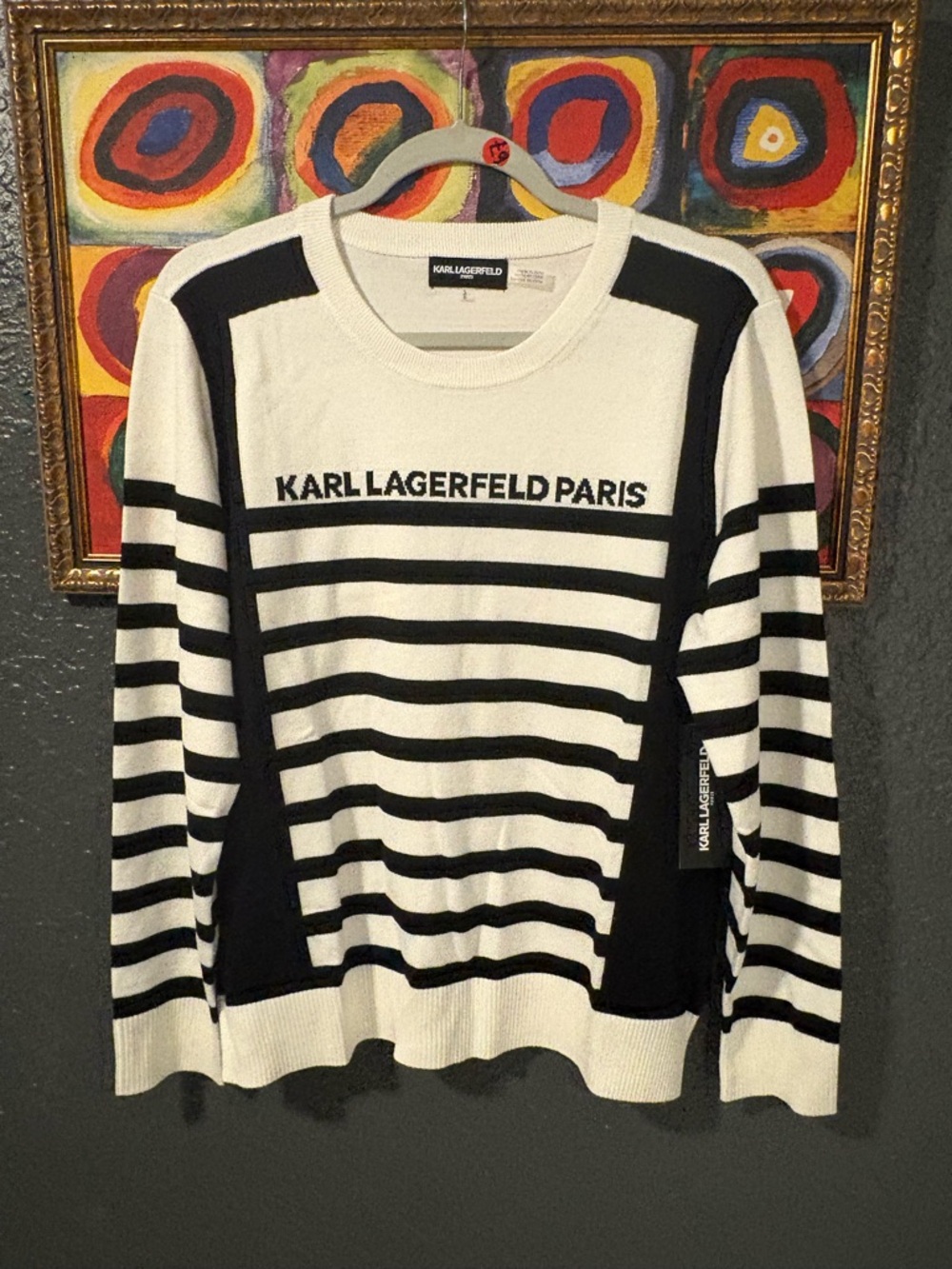 Karl Lagerfeld Black and White Striped Logo Sweater